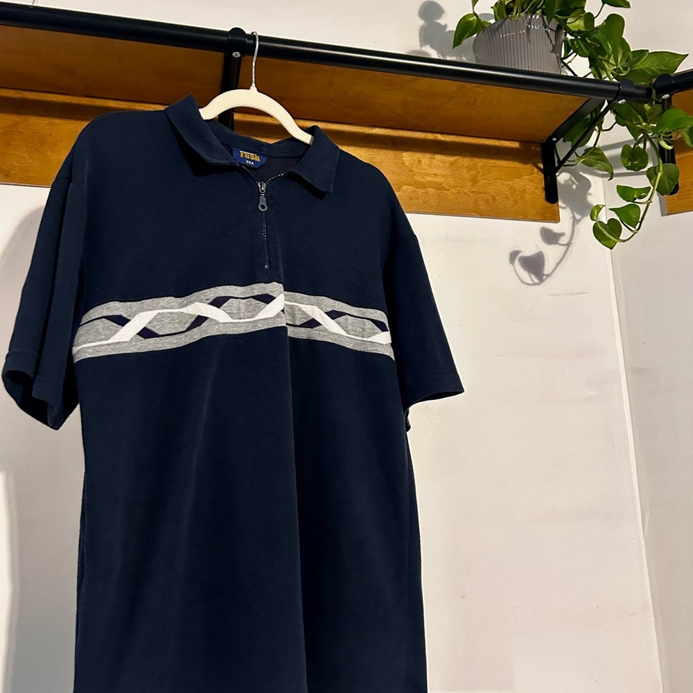 Navy Blue with Grey Pattern Stripe Polo